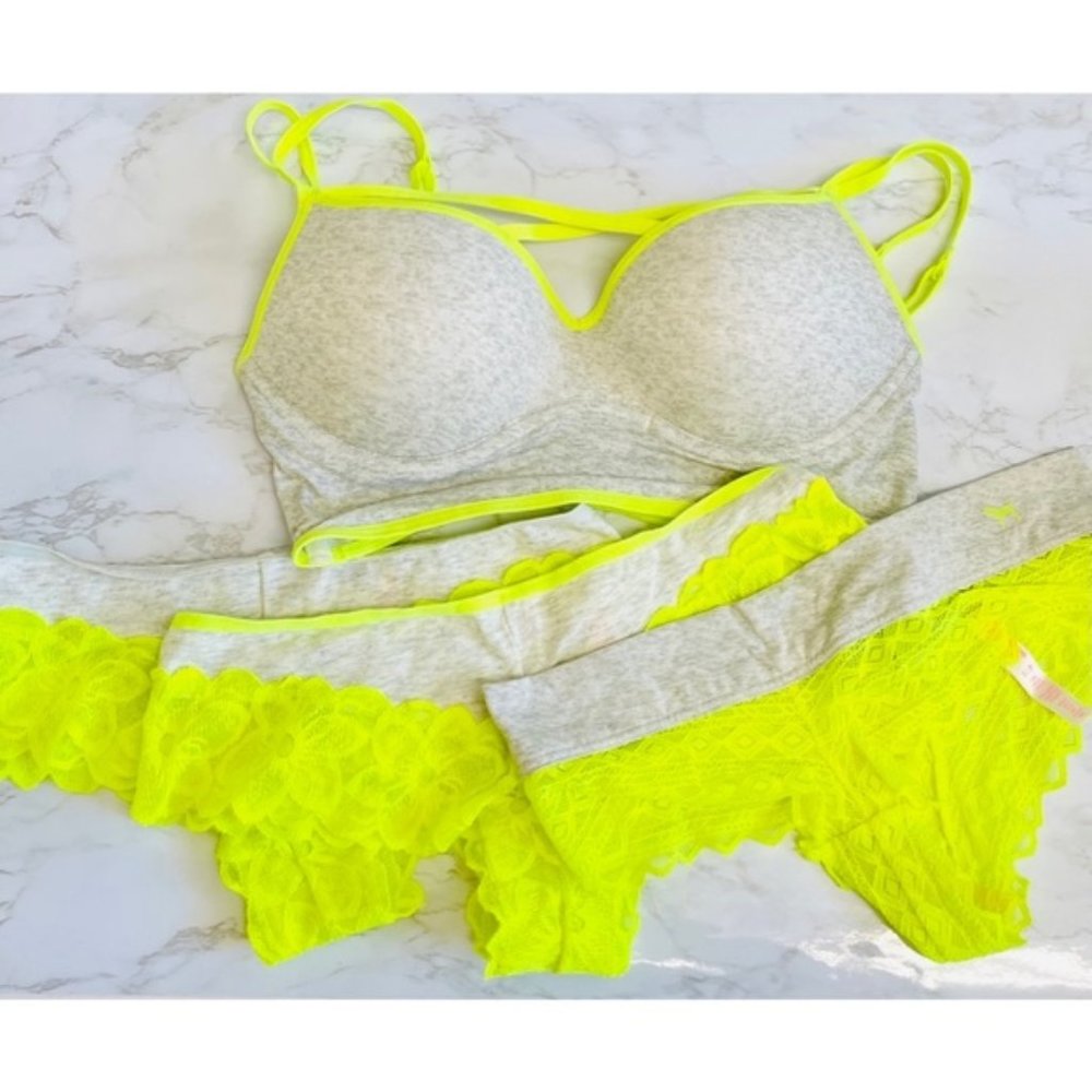 Victoria’s Secret PINK Neon Lace Bra Panty Set S